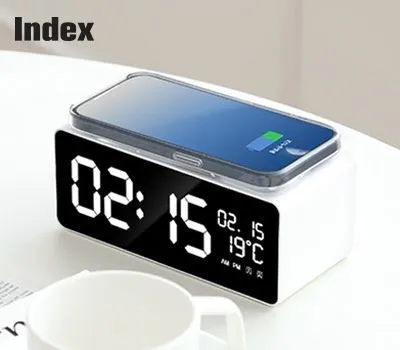 구로구판촉물 제작 알아보고 있나요? 여기서 상담 받아보세요. 4 INDEX 15W 고속무선충전 캘린더 알람시계무선충전